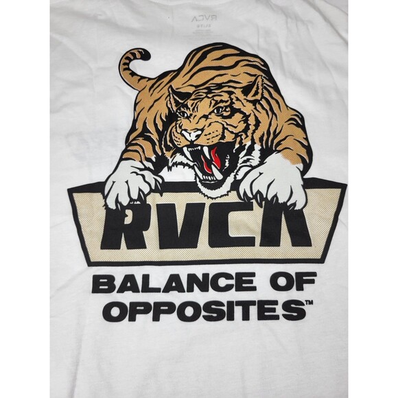 RVCA Balance Of Opposites Tiger Logo Mens White T Shirt Size XL - Picture 2 of 5